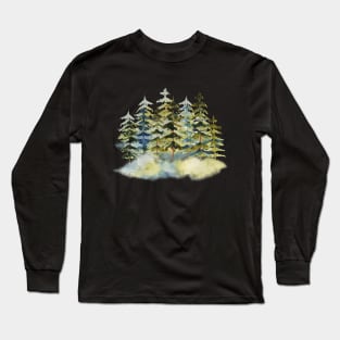 Watercolor Pine Forest Aesthetic Long Sleeve T-Shirt